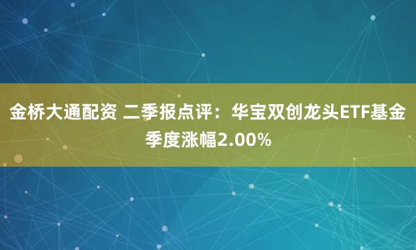 金桥大通配资 二季报点评：华宝双创龙头ETF基金季度涨幅2.00%